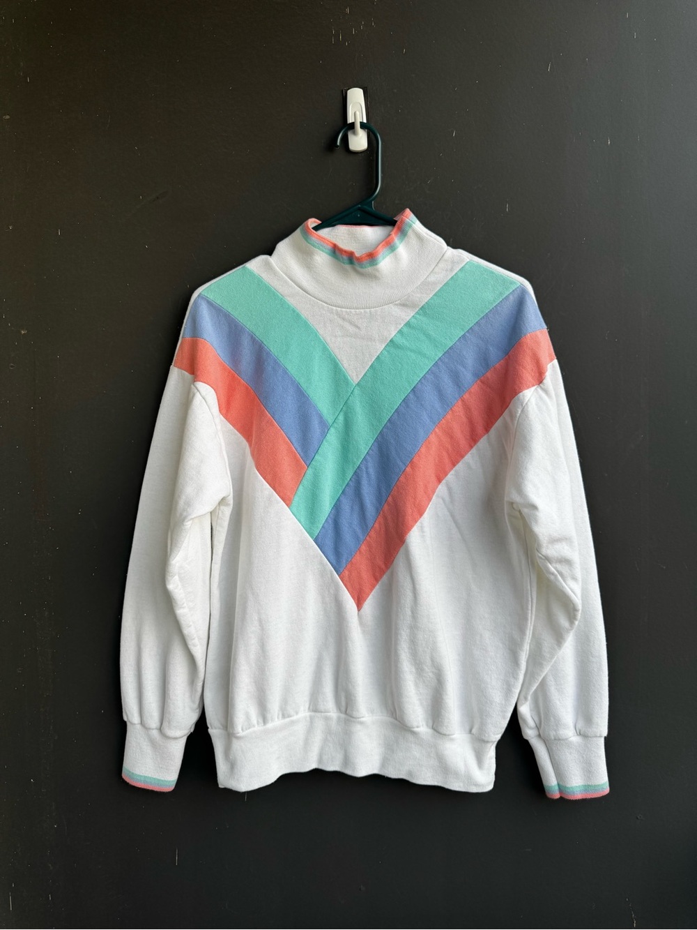 vintage 1980s pastel chevron colorblock mockneck sweatshirt